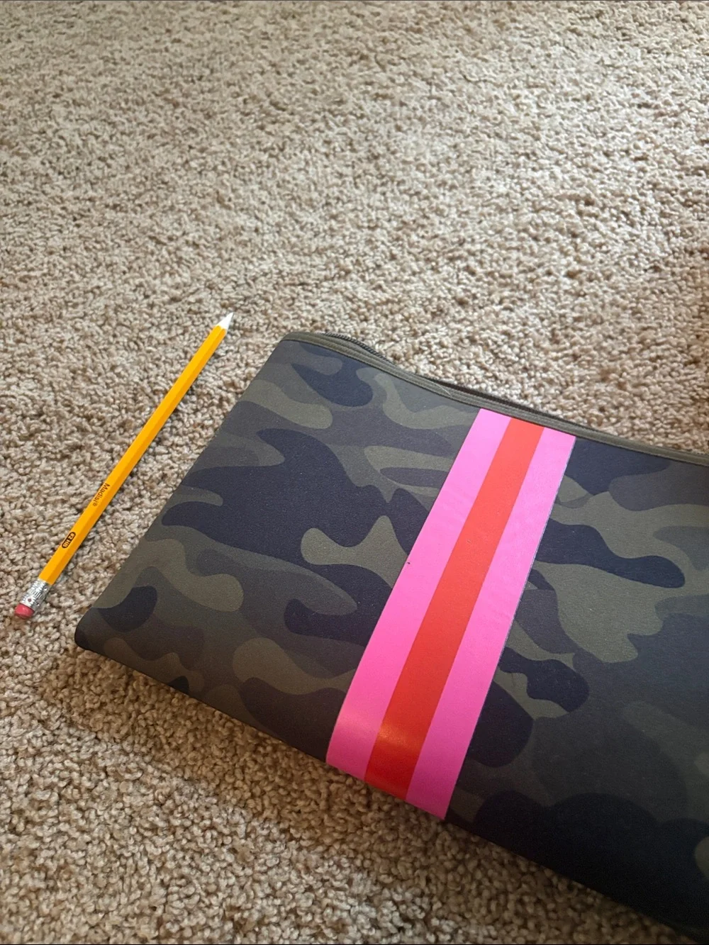 Haute Shore Camo Wristlet Pouch with Pink & Red Contrasting Stripe